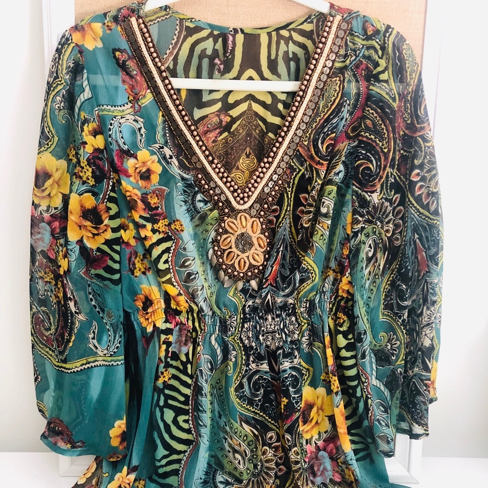 Floral Tunic with Embellished Neckline